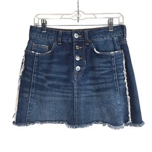 Zara Womens Jean Mini Skirt Size Small Western Buttons Festival‎ Distressed Boho